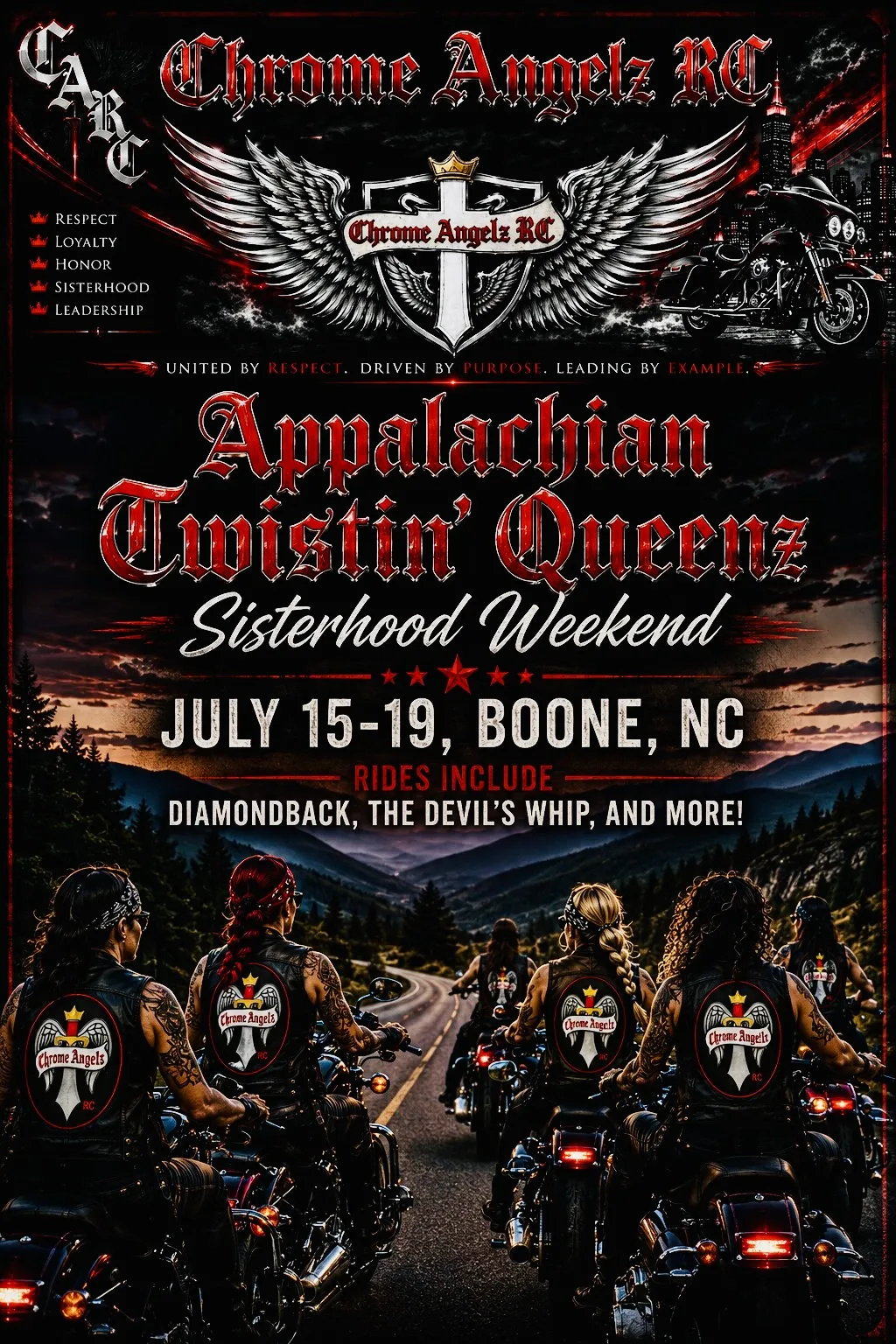 AMOS Forever Sensible Motorcycle Clubセット Chrome Angelz RC - Appalachian Twistin' Queens Sisterhood Weekend